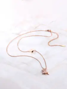 DIVASTRI Rose Gold-Plated Butterfly Shaped Pendant With Chain