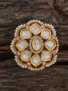 Kushal's Fashion Jewellery White Victorian-Plated Ethnic Kundan Finger Ring