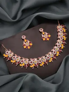 Anouk Gold-Plated Artificial Stones Studded Necklace And Earrings