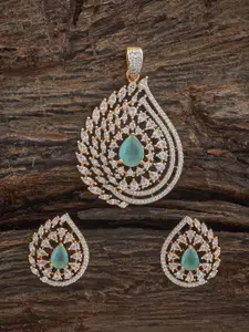 Kushal's Fashion Jewellery Mint Rhodium Gold-Embellished Bridal Party Zircon Pendant Set