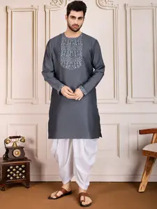 House of Pataudi Floral Embroidered Thread Work Straight Kurta