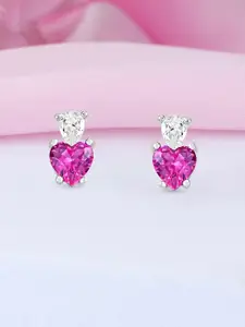 Zavya 925 Sterling Silver Rhodium-Plated Cubic Zirconia Studded Heart Shaped Studs