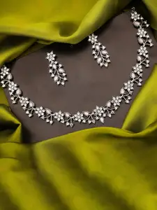 Anouk Gold-Plated Artificial Stones Studded And Beaded Necklace And Earrings