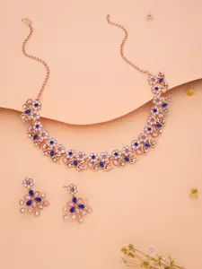 Anouk Gold-Plated Artificial Stones-Studded Necklace With Earrings