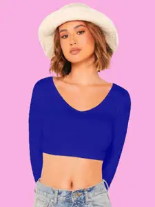 Dream Beauty Fashion Women V-Neck Long Sleeves Fitted Crop Top