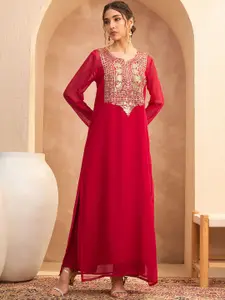 Shae by SASSAFRAS Ethnic Motifs Embroidered Georgette Maxi Ethnic Dress