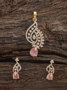 Kushal's Fashion Jewellery Pink Rhodium Gold-Embellished Bridal Party Zircon Pendant Set