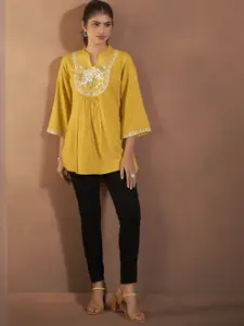 Anouk Floral Embroidered Mandarin Collar A-Line Liva Kurta