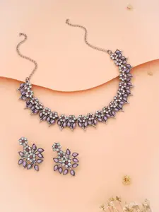 Anouk Silver-Plated Artificial Stones Studded Nacklace With Earrings