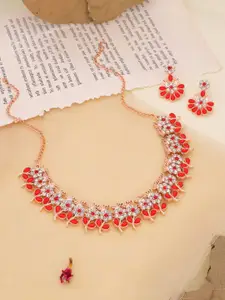 Anouk Gold-Plated Artificial Stones-Studded Necklace With Earrings