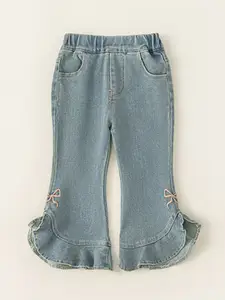 LULU & SKY Girls Flared High-Rise Low Distress Jeans