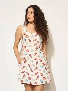 ONLY Print Linen Fit & Flare Mini Dress