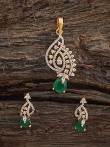 Kushal's Fashion Jewellery Embellished Bridal Green Rhodium-Plated  Zircon Pendant Set