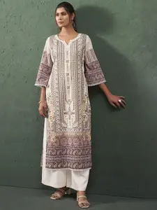 Anouk Ethnic Motifs Notch Neck Pure Cotton Straight Kurta