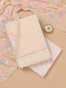 Koskii Geometric Embroidered Mirror Work Pure Cotton Unstitched Dress Material