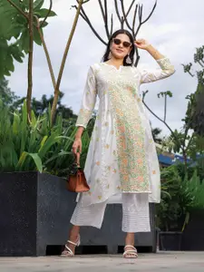 Club Loom Floral Embroidered Notch Neck Panelled Chikankari Chanderi Embroidered Kurta