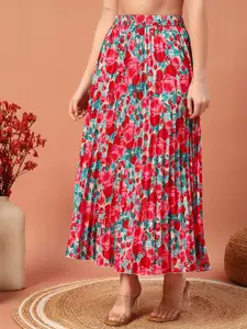 OTABU Printed Pleated A-Line Maxi Skirt