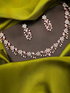 Anouk Gold-Plated American Diamonds & Stones Studded Necklace With Earrings