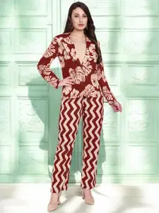 The BANJARA TRAIL Floral Printed Notched Lapel Collar Cotton Single Breasted  Blazer