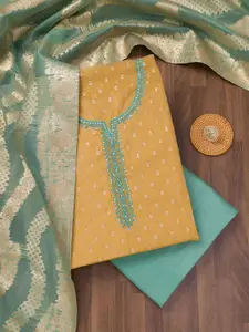 Koskii Ethnic Motifs Embroidered Mirror Work Pure Silk Unstitched Dress Material