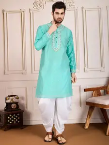 House of Pataudi Floral Embroidered Mandarin Collar Zari Work Straight Kurta