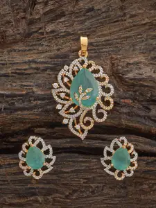 Kushal's Fashion Jewellery Pink Rhodium Gold-Embellished Bridal Party Zircon Pendant Set