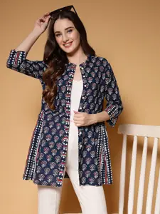 SUBAGI FASHION Floral Printed Gathers Longline Cotton Shrug