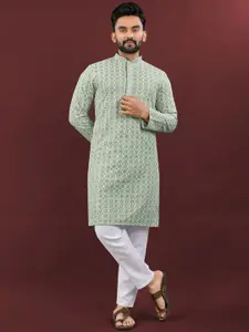 Zurika Fashion Geometric Embroidered Mandarin Collar Straight Kurta