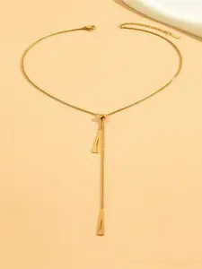 MEENAZ Stainless Steel Gold-Plated Contemporary Shaped Pendant With Chain