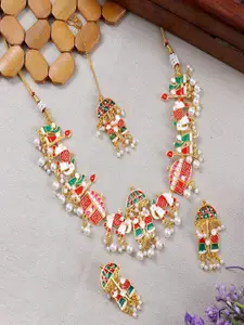 Anouk Gold-Plated Doli Barat Meenakari Beaded Necklace With Earrings And Maang Tika