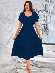 BAESD Women Sweetheart Neck Flared Sleeve Tiered  Fit & Flare Midi Dress