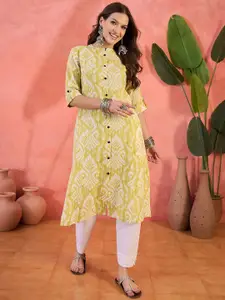 Sangria Ethnic Motifs Printed High Slit Mandarin Collar Pure Cotton A-Line Kurta