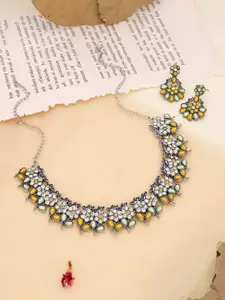 Anouk Silver-Plated Stones Studded Necklace With Earrings