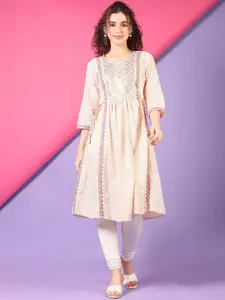 V-Mart Geometric Printed Round Neck A-Line Kurta
