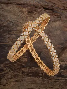Kushal's Fashion Jewellery Set Of 2 White Gold-Plated Party Zircon Bangles