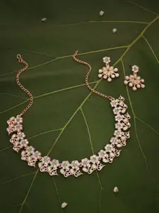 Anouk Gold-Plated Artificial Stone-Studded Necklace And Earrings