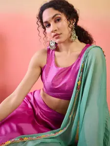 Sangria Embellished Sequinned Ready to Wear Lehenga With Blouse And Dupatta