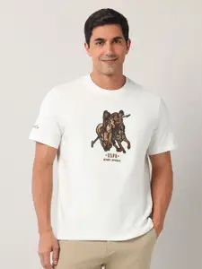 U.S. Polo Assn. Denim Co. Men Graphic Printed Round Neck Cotton Relaxed Fit T-shirt