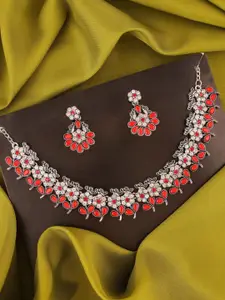 Anouk Gold-Plated Artificial Stones Studded And Beaded Necklace And Earrings