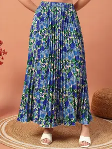 OTABU Printed Pleated A-Line Maxi Skirt