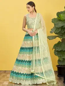 DIVASTRI Embroidered Mirror Work Semi-Stitched Lehenga & Unstitched Blouse With Dupatta