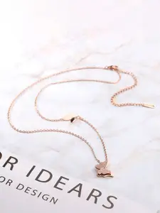 MEENAZ Rose Gold-Plated Butterfly Shaped Pendant With Chain
