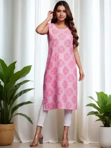 KALINI Floral Printed Round Neck Straight Kurta