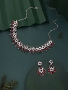 Anouk Silver-Plated Artificial Stones Studded Nacklace With Earrings