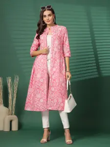 SUBAGI FASHION Floral Printed Gathers Longline Cotton Shrug