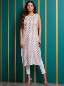 KALINI Floral Printed Round Neck Straight Kurta