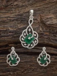 Kushal's Fashion Jewellery Embellished Bridal Pink Rhodium-Plated Party Zircon Pendant Set