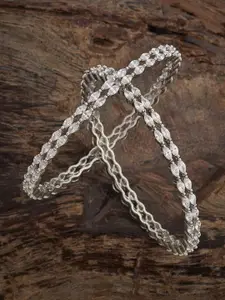 Kushal's Fashion Jewellery Set Of 2 White Rhodium-Plated Party Zircon Bangles