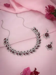 Anouk Silver-Plated Artificial Stone-Studded Necklace And Earrings