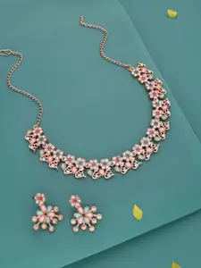 Anouk Gold-Plated Artificial Stones-Studded Necklace With Earrings